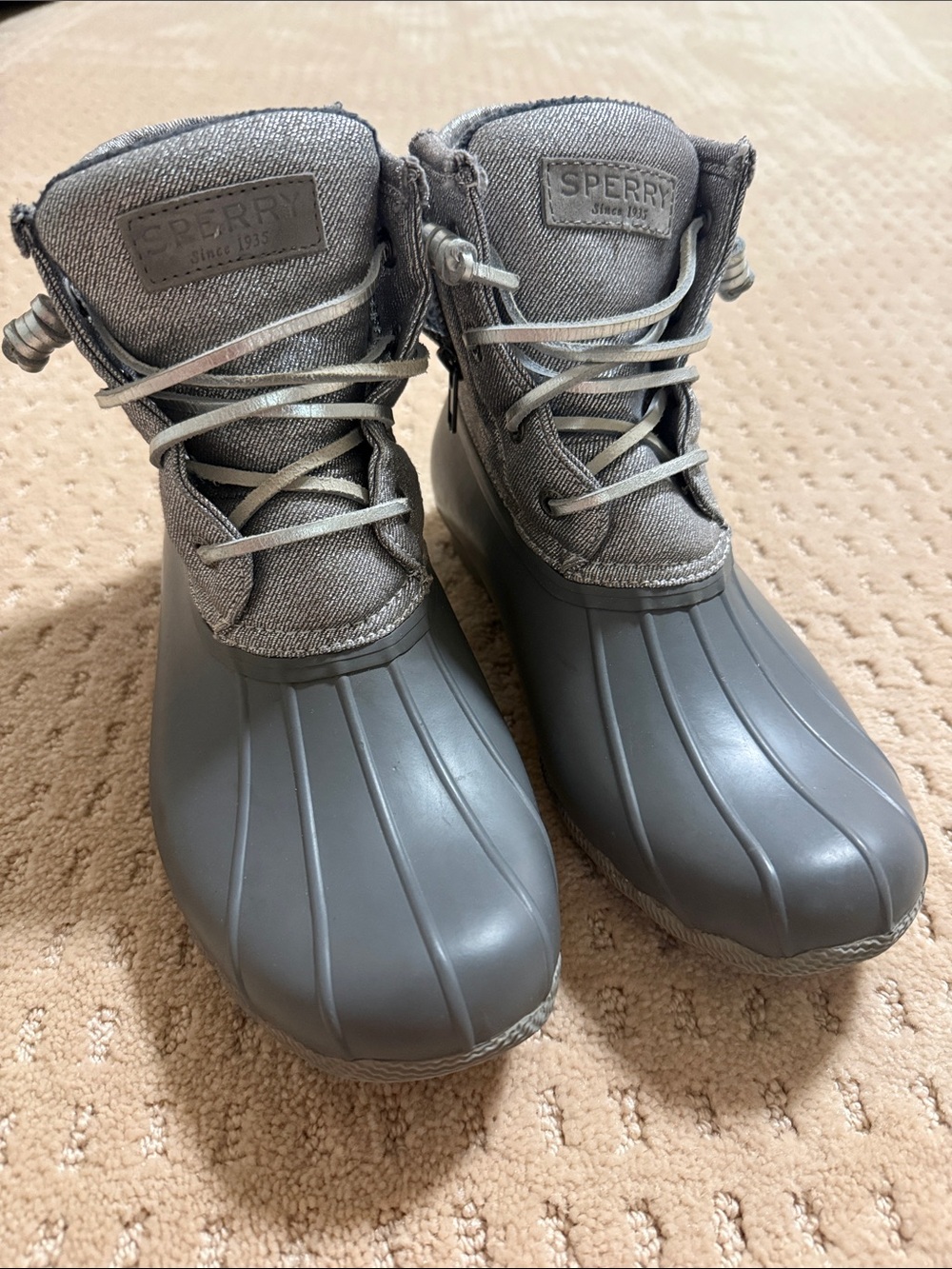 Sperry Gray Waterproof Lace-Up Duck Boots